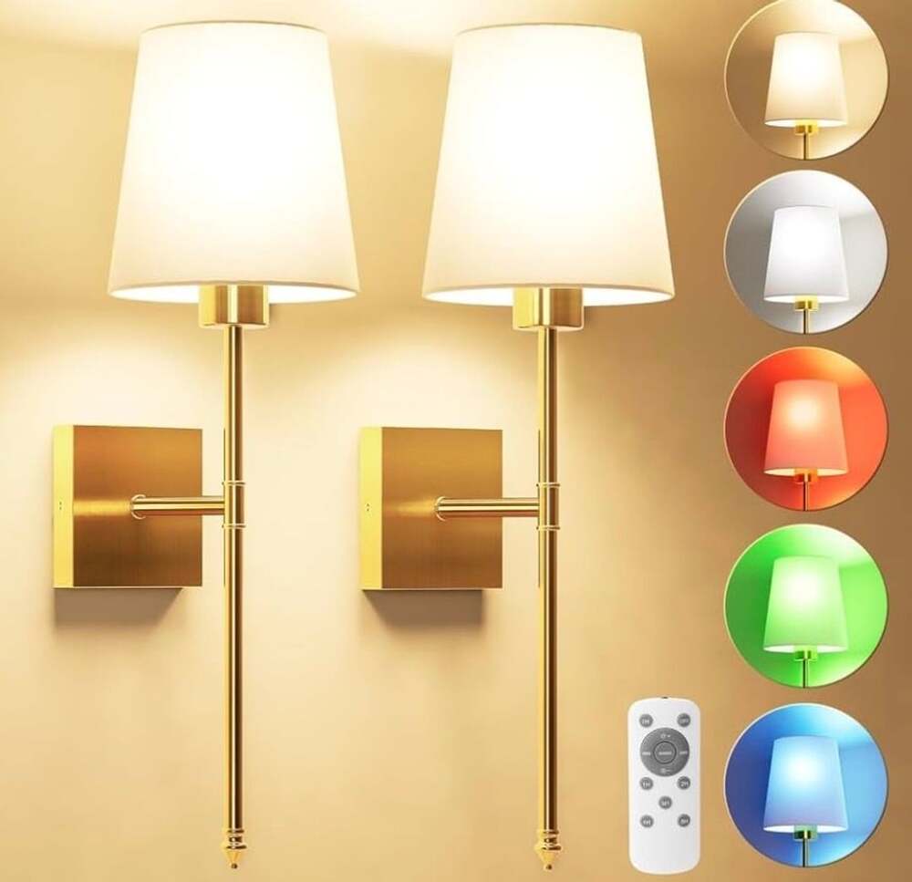 JOFIOS Battery Operated Wall Sconce Set of 2 - Gold Wireless Battery